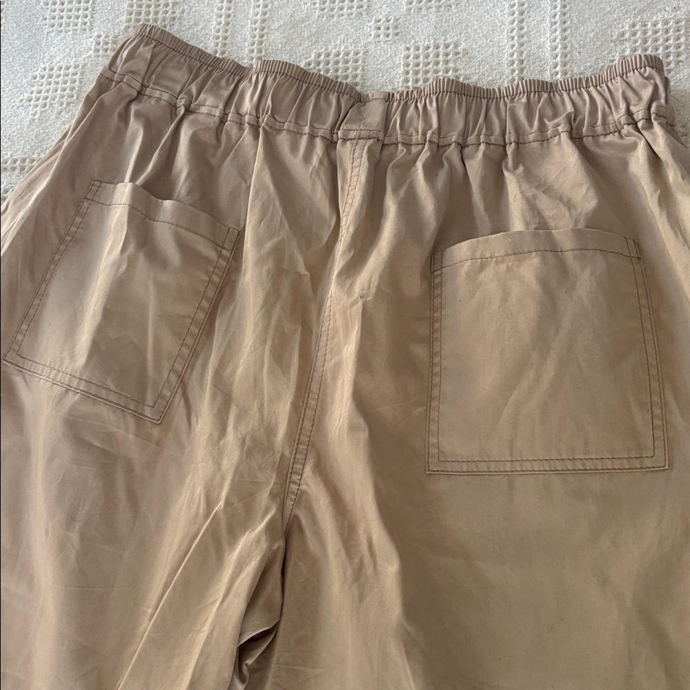 Zara Elastic‎ Waist Cargo Pants Small Wide Leg Pull On Womens Beige Tan Sz L NWT - Picture 5 of 14